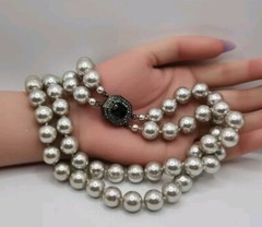 Carol Lee Double Strand Faux Pearl 12mm Beads Choker Necklace With Enhancer 16″