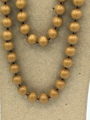 Vintage Caramel Tan Plastic Bead Long Rope Necklace Hand Knotted 1960s