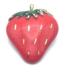Strawberry Brooch Signed Lind Gal LG Painted Porcelain Signed Vintage Jewelry