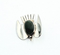 Sterling Silver Thunderbird Green Cabochon Vintage Mexican Small Brooch 1″ Pin