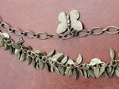 Signed JRD Brass Art Nouveau Necklace Ivy Heart Leaf Cascade Twig Toggle Boho