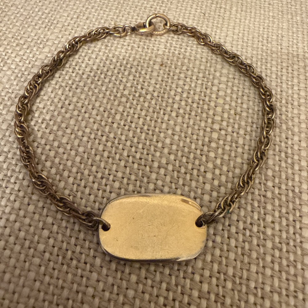 Vintage Gold Filled ID Identity Medical Bracelet GF Engrave Plate Rope Chain