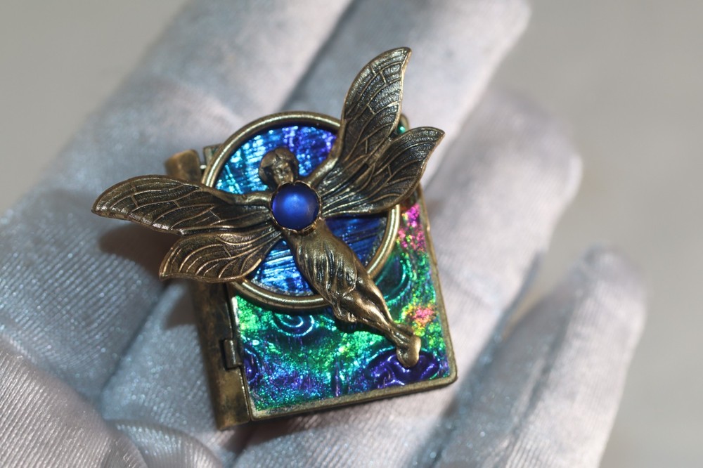 Vintage Raelinda Woad Miniature Book Brooch Angel Fairy Story