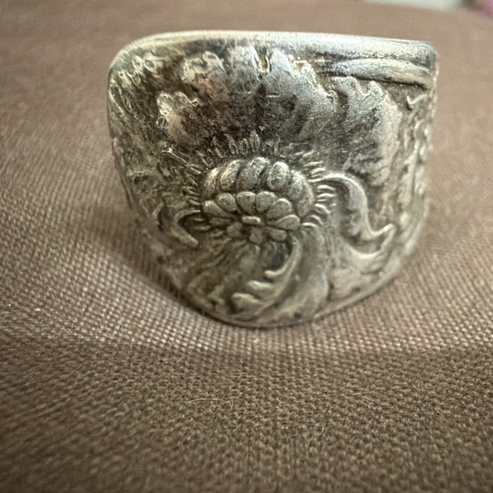 Vintage Adjustable Wrap Flower Ring Silver Ornate Art Fashion