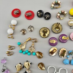 Vintage Clip Earrings Lot of 44 Mix Materials Enamel Lucite Glass Acrylic Stone