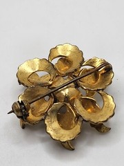 Vintage Damascene Flower Brooch With A Damaged Faux Pearl 1.25in Multi-tone…