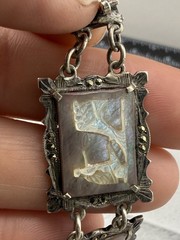 Vintage 800 Silver Carved Mother Of Pearl Bracelet Storyteller Roman Gods READ