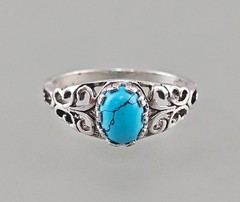 Vintage Turquoise 925 Sterling Silver Ring, Size 62 (19,7 mm Ø), Original