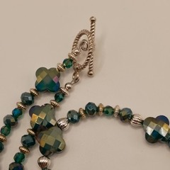 Vintage Style Teal Peacock Iridescent Faceted Crystal Clover Jewelry Set