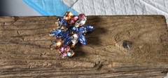 VTG DeLizza Elster Juliana Brooch Molded Givre Blue Glass Pink AB Flower Pin