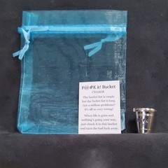Pocket Token Silver Bucket Charm “F@#K it!” Mini Metal Bucket w/ Card & Bag