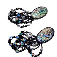 Vintage Peacock Abalone Shell Aurora Borealis Crystal French Jet Bead Earrings