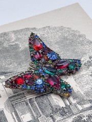 Weiss Butterfly Brooch Multicolor Rhinestone Figural Pin Signed 2.5” VINTAGE
