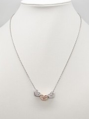 $6000 1ct VS G & FANCY INTENSE PINK Diamond 3 HEART 18k White Rose Gold Necklace