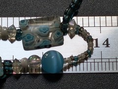Vintage Y2K Blue Floral Glass & Cat’s Eye Beaded Accent Necklace