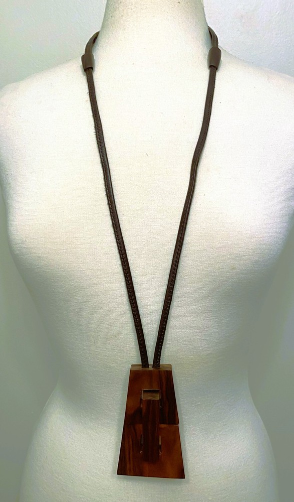 Gerda Lynggaard Monies Leather Wood Pendant Necklace
