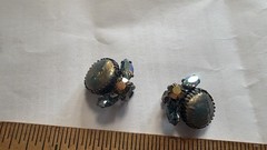Goldblue Tinted Stone With Blue And Gold Faceted Crystals Clip On Earrings