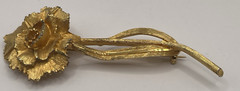 Vintage Signed RSK Gold Tone Carnation Rose Long Stem 3 7/8″ Brooch