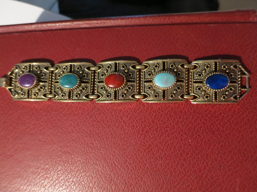Vintage Sarah Coventry Massive 5 Link Bracelet With Cabochon Stones