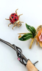 Vintage Flower Brooch Lot Rose Ladybug Enamel Floral Pins 4 Piece Collection
