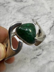 Vintage Estate Old Taxco Mexican Sterling Silver Malachite Signed Cuff Bracelet