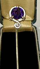 Antique 14K Enamel Art Deco Round Faceted Amethyst Diamond Stick Pin