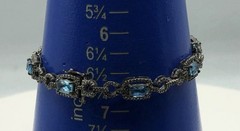 Sterling Silver 925 Aquamarine Link Bracelet Vintage Art Deco Style 7.5″