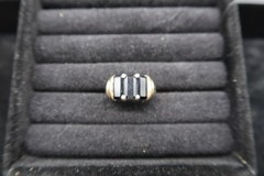 Vtg Two Tone Sterling Silver Gold & Black Onyx Baguette Ring Pranda Thailand