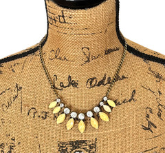 Vtg Statement Necklace Big Rhinestones Faceted Yellow Stones Wedding Prom Party