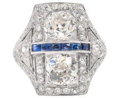 Art Deco Style 3Ct Lab Created Diamond &Sapphire Halo 14K White Gold Finish Ring