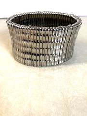 Stretch Bangle Bracelet Silver Tone Metal expandable 6 row large wide