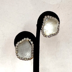 WILLIAM DELILLO VINTAGE EARRINGS BAROQUE SHAPE SMOKY CRYSTAL PASTE HALO CLIP-ON