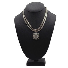 Napier Two Chain with Square Floral Filigree Ornate Silver Tone Pendant Necklace