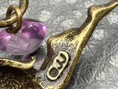 JJ Jonette VTG Gold Tone Fairy Brooch Pin Purple Heart Glitter Wings Mystical
