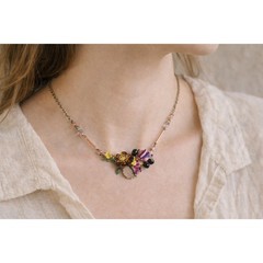 Les Nereides Paris Enamel Floral Necklace Hand Painted French Designer 19″