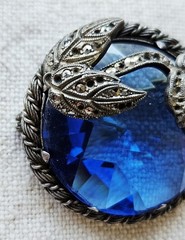 Rare Vintage Tomeco Slovaquie Flower Silver Marcasite Blue Stone Brooch Pin