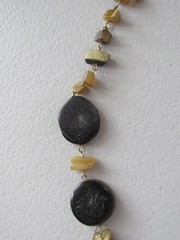 Vintage 1960’s Retro Flat Bone or Horn Disc Beaded Necklace 31″