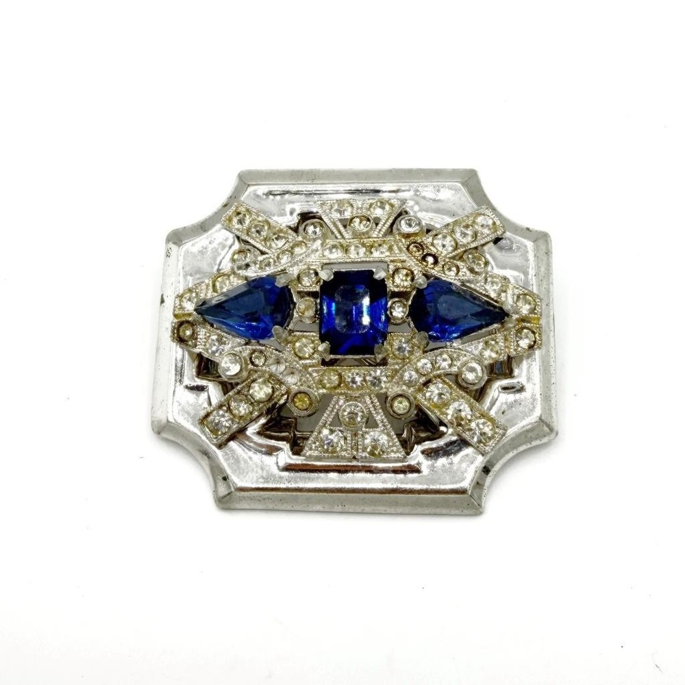 Signed 1940s McClelland Barclay Silver-Tone Sapphire Blue & Clear Rhinestone Pin