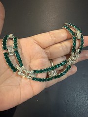 Vintage Art Deco Faux Emerald Green & Clear Rhinestones Collar Necklace