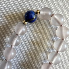 Vintage Frosted Rose Quartz Lapis Lazuli 27″ Beaded Necklace Gold Accent Spacers