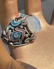 Vintage Chinese Export Sterling Silver Enamel Moonstone Ring Size 8 Marked S925