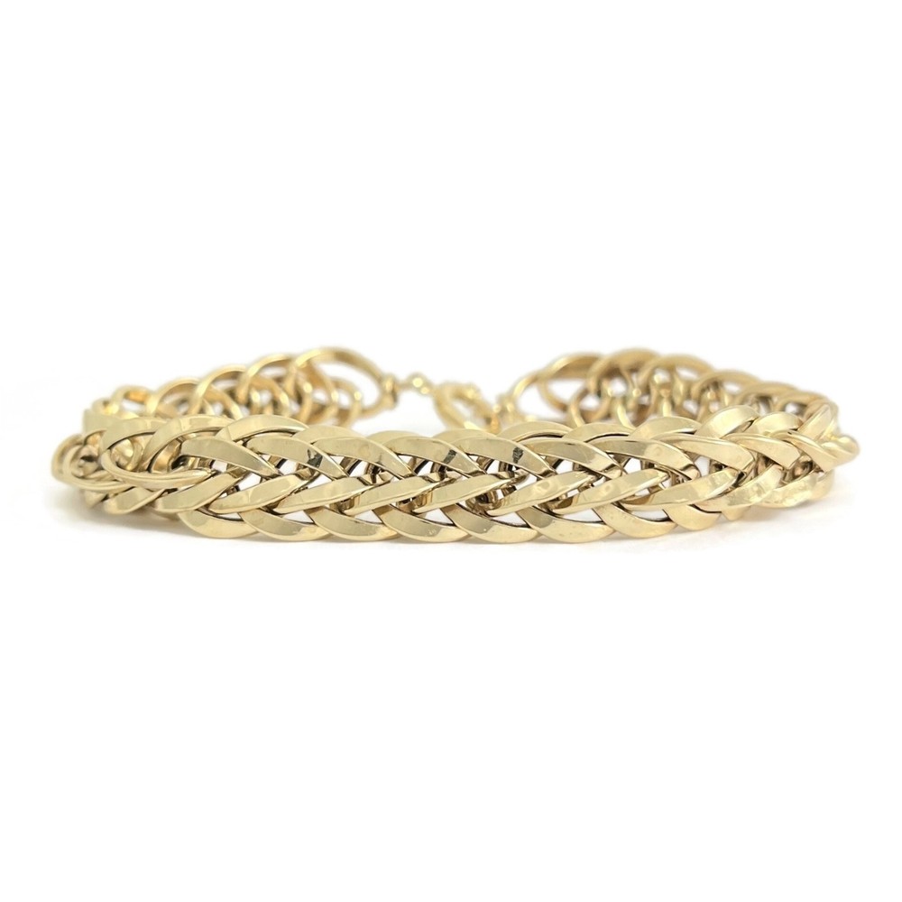Vintage 1950’s Wide Woven Wheat Chain Bracelet 14K Yellow Gold, 8 Inch, 12.27 Gr