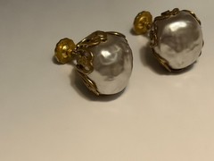 Signed Miriam Haskell Vintage Baroque Pearl Earrings Antique Gold Tone Iconic