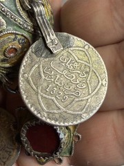 Antique Moroccan Enamel Silver Ball Pendent Necklace Coin Pendants Hand Crafted
