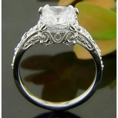 3.00Ct Emerald Cut Lab-Created Diamond Antique Style Floral Engraved Ring Silver
