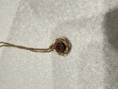 Vtg Sarah Coventry Red Rhinestone 3D Rose Gold Flower Necklace Ring Sz 6 adj.