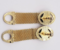 Swank Brown Lucite Tigers Eye Cabochon Center Gold Mesh Wrap Fancy Cufflinks