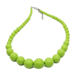 Neon Green Beaded Necklace Graduated round Ball 18 in Vintage Retro 21 in