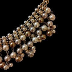 Y2K Bib Fringe Necklace Egyptian Revival Faux Pearl Gold Tone Victorian Vintage