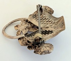 Wonderful Small Antique Sterling Silver Rhinestone Flower Basket Pin Brooch
